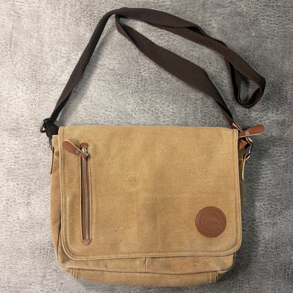 Tan Canvas Crossbody Messenger Bag